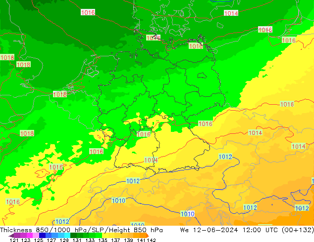 Thck 850-1000 hPa UK-Global We 12.06.2024 12 UTC