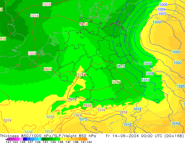 Thck 850-1000 гПа UK-Global пт 14.06.2024 00 UTC