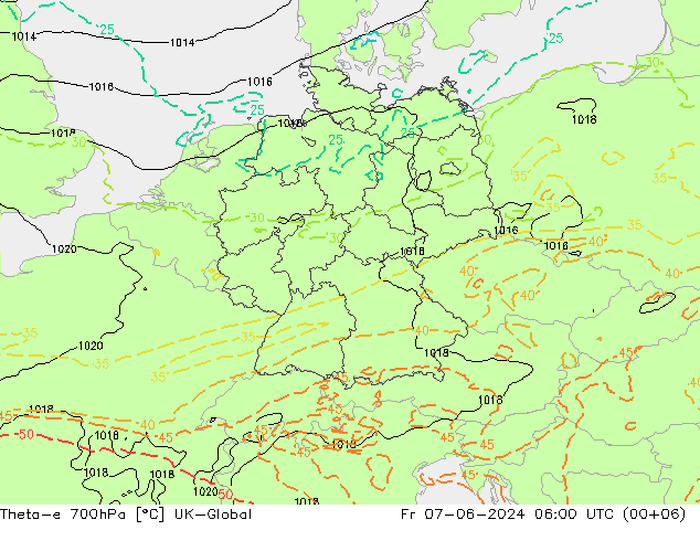 Theta-e 700hPa UK-Global Sex 07.06.2024 06 UTC