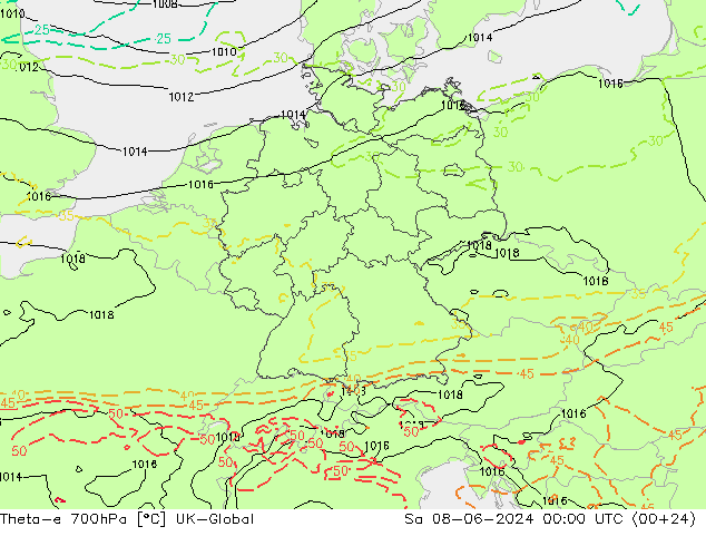 Theta-e 700гПа UK-Global сб 08.06.2024 00 UTC