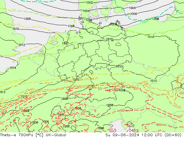 Theta-e 700hPa UK-Global Su 09.06.2024 12 UTC