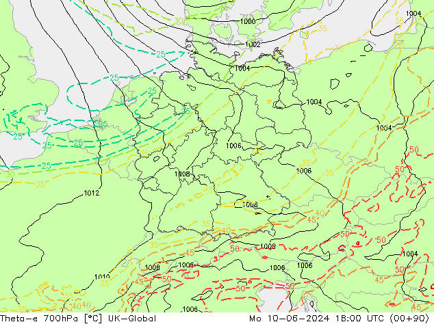 Theta-e 700hPa UK-Global lun 10.06.2024 18 UTC