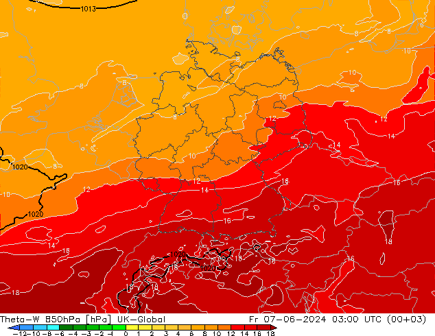 Theta-W 850hPa UK-Global Fr 07.06.2024 03 UTC