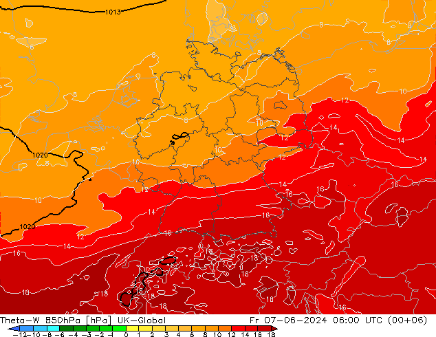 Theta-W 850hPa UK-Global  07.06.2024 06 UTC