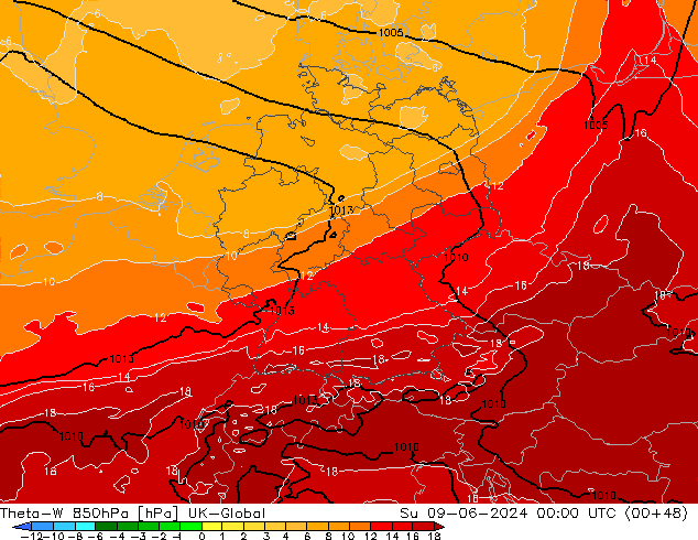Theta-W 850hPa UK-Global dom 09.06.2024 00 UTC