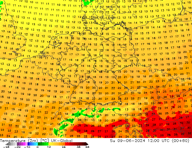 Temperature (2m) UK-Global Ne 09.06.2024 12 UTC