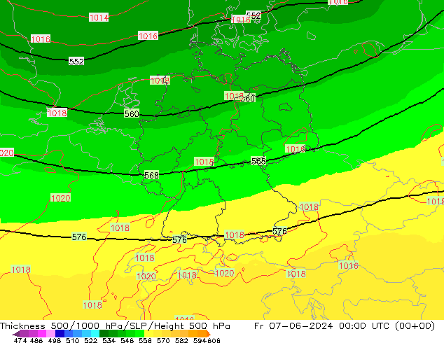 500-1000 hPa Kalınlığı UK-Global Cu 07.06.2024 00 UTC