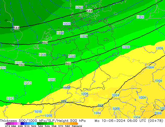 Thck 500-1000hPa UK-Global Mo 10.06.2024 06 UTC