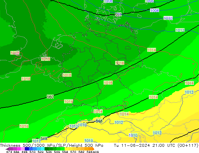 Thck 500-1000hPa UK-Global Tu 11.06.2024 21 UTC