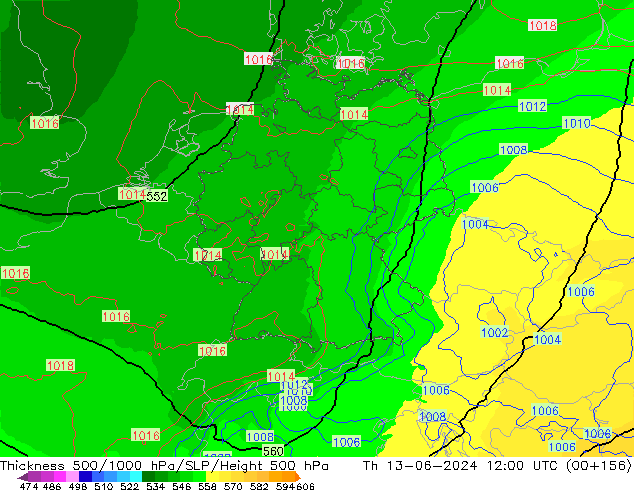 Thck 500-1000hPa UK-Global  13.06.2024 12 UTC