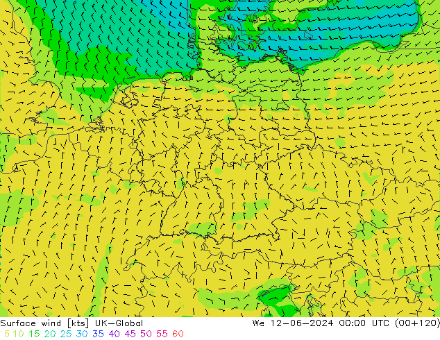 wiatr 10 m UK-Global śro. 12.06.2024 00 UTC