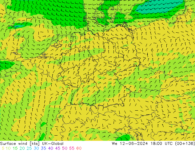 Rüzgar 10 m UK-Global Çar 12.06.2024 18 UTC