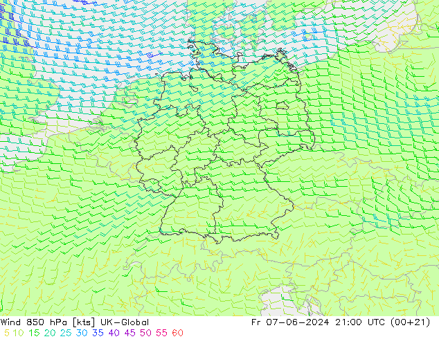 Wind 850 hPa UK-Global Pá 07.06.2024 21 UTC
