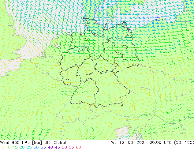 Wind 850 hPa UK-Global We 12.06.2024 00 UTC