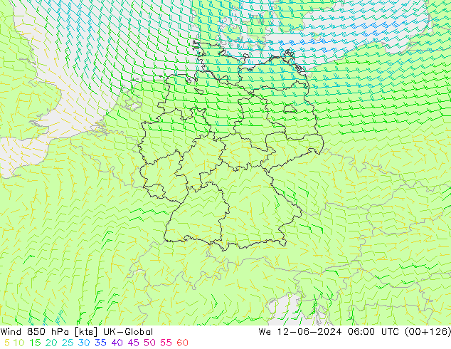 wiatr 850 hPa UK-Global śro. 12.06.2024 06 UTC