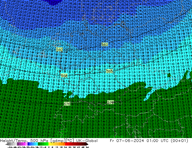 Height/Temp. 500 hPa UK-Global Pá 07.06.2024 01 UTC