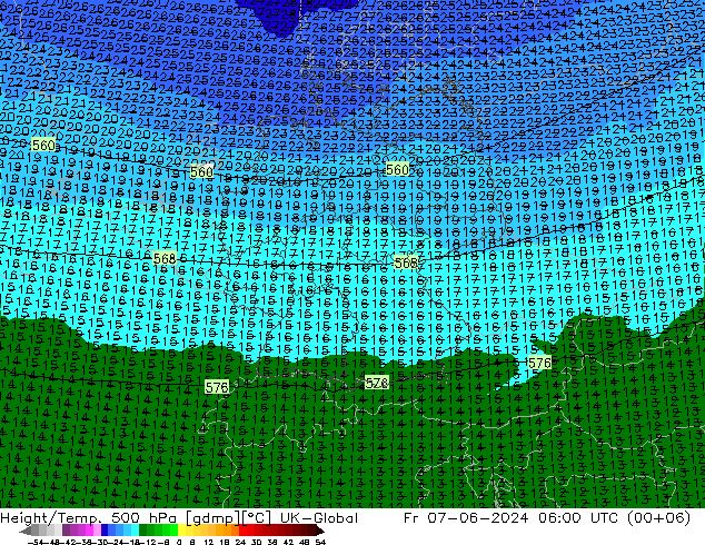 Geop./Temp. 500 hPa UK-Global vie 07.06.2024 06 UTC