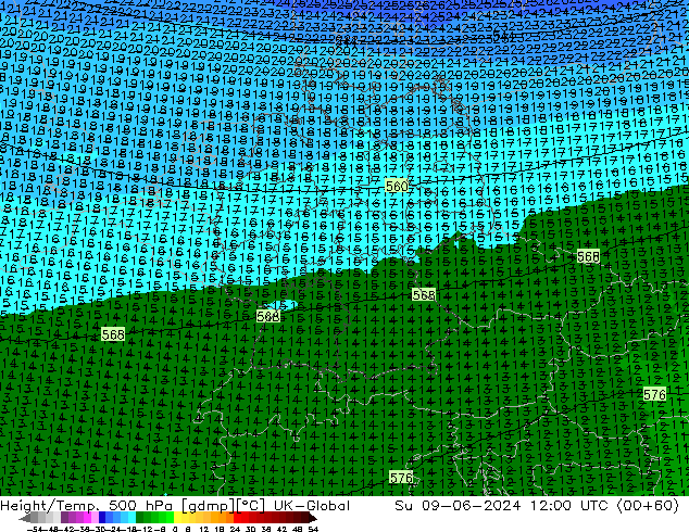 Geop./Temp. 500 hPa UK-Global dom 09.06.2024 12 UTC