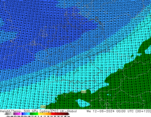 Height/Temp. 500 hPa UK-Global St 12.06.2024 00 UTC