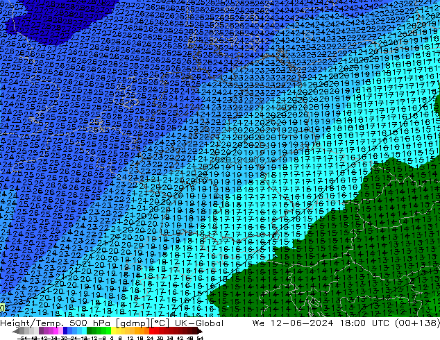 Yükseklik/Sıc. 500 hPa UK-Global Çar 12.06.2024 18 UTC