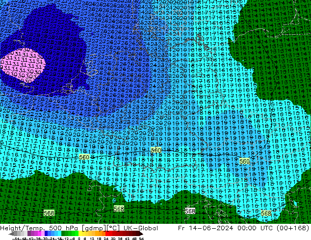 Height/Temp. 500 hPa UK-Global Pá 14.06.2024 00 UTC