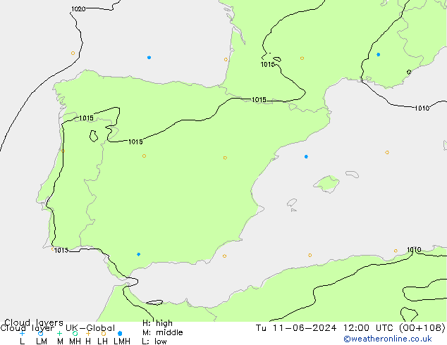 Cloud layer UK-Global Út 11.06.2024 12 UTC