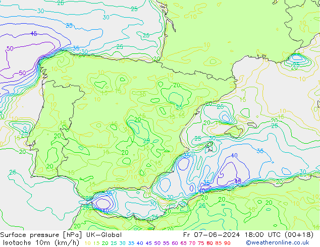 Isotaca (kph) UK-Global vie 07.06.2024 18 UTC