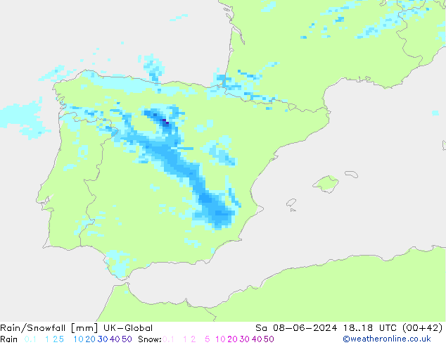 Rain/Snowfall UK-Global Sa 08.06.2024 18 UTC