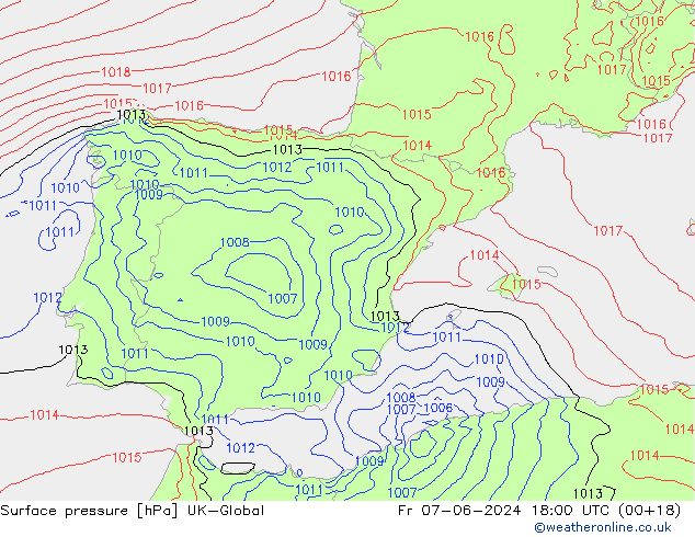 Surface pressure UK-Global Fr 07.06.2024 18 UTC