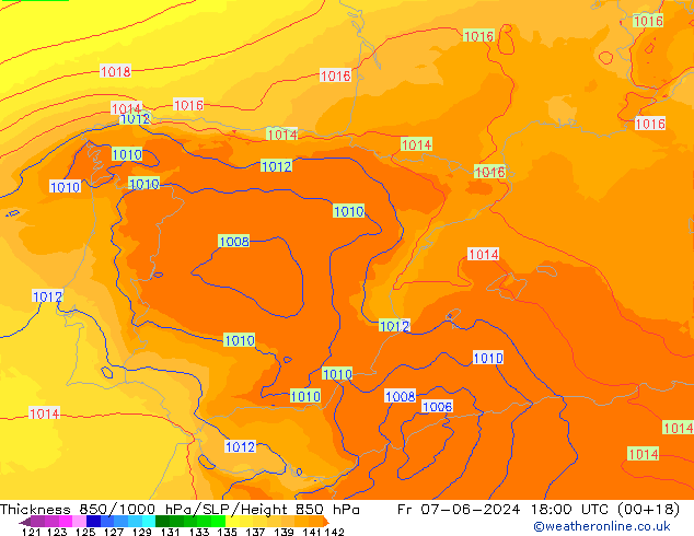 Thck 850-1000 hPa UK-Global Fr 07.06.2024 18 UTC