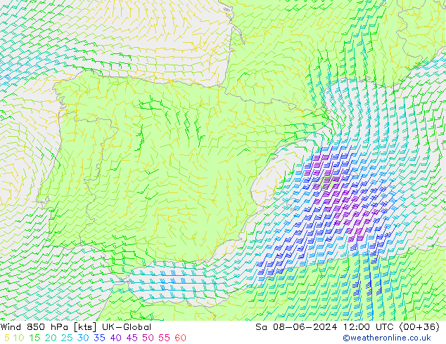 Wind 850 hPa UK-Global Sa 08.06.2024 12 UTC