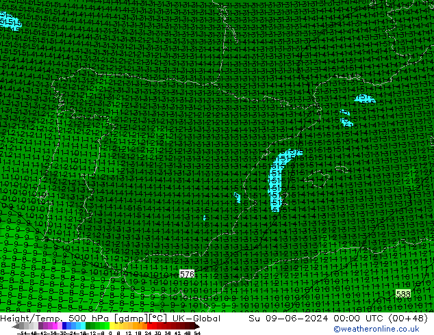 Height/Temp. 500 hPa UK-Global  09.06.2024 00 UTC