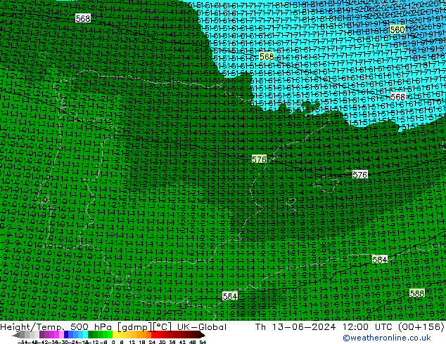 Height/Temp. 500 hPa UK-Global Th 13.06.2024 12 UTC