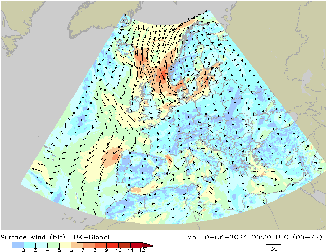 Bodenwind (bft) UK-Global Mo 10.06.2024 00 UTC