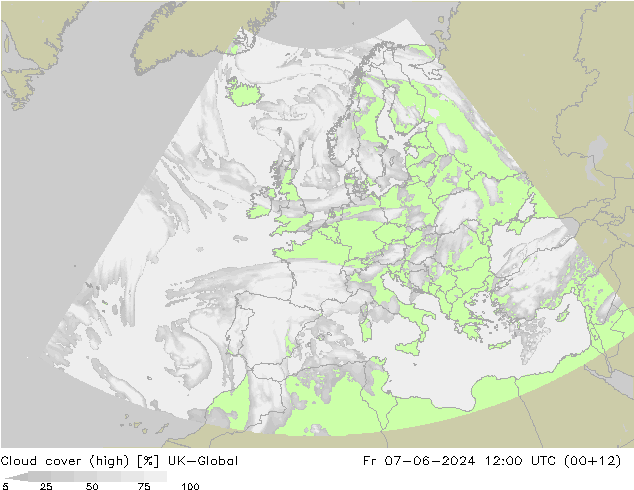 Cloud cover (high) UK-Global Fr 07.06.2024 12 UTC