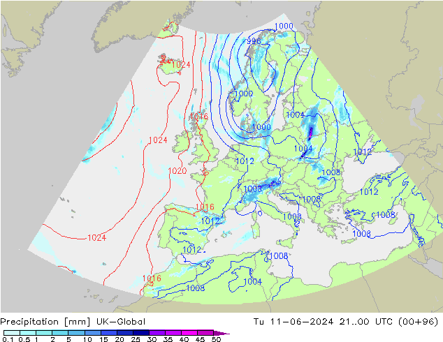 Precipitation UK-Global Tu 11.06.2024 00 UTC