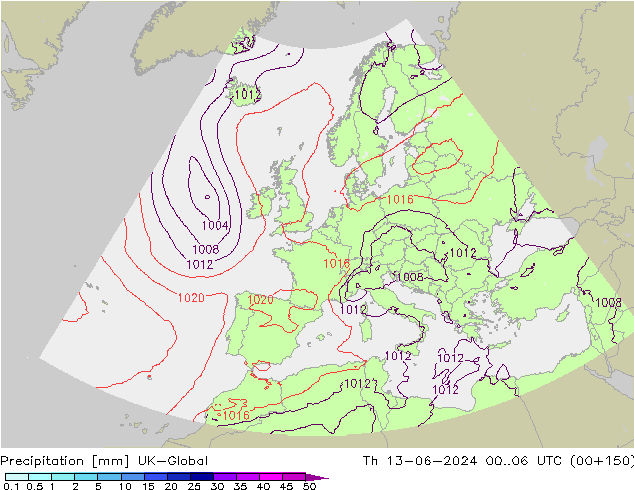 Precipitation UK-Global Th 13.06.2024 06 UTC