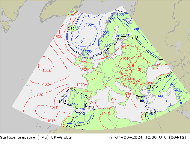 Atmosférický tlak UK-Global Pá 07.06.2024 12 UTC