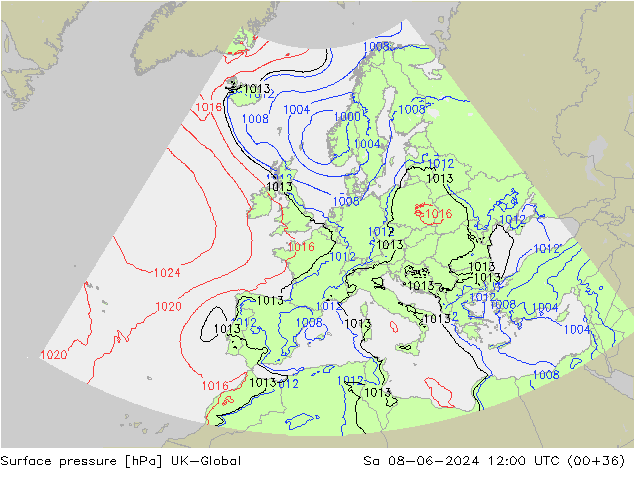 Surface pressure UK-Global Sa 08.06.2024 12 UTC