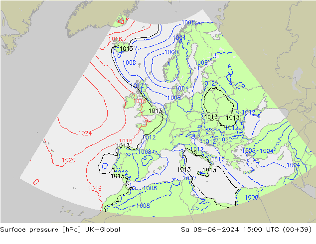 приземное давление UK-Global сб 08.06.2024 15 UTC