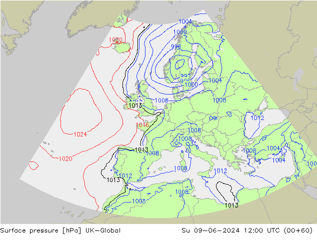 pressão do solo UK-Global Dom 09.06.2024 12 UTC