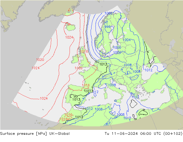 pression de l'air UK-Global mar 11.06.2024 06 UTC