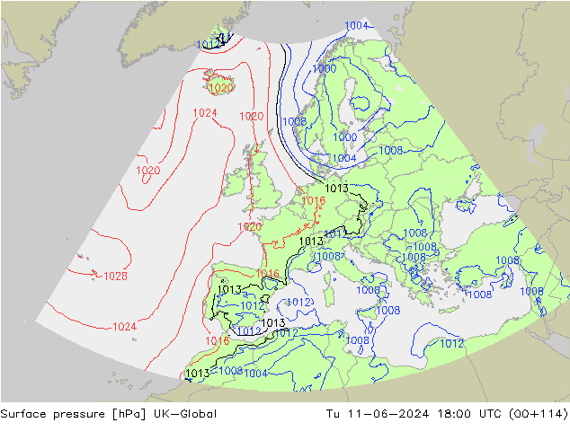 Luchtdruk (Grond) UK-Global di 11.06.2024 18 UTC