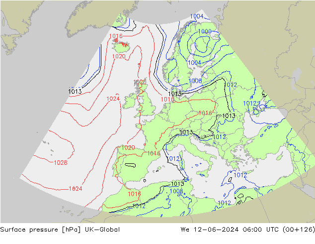 Yer basıncı UK-Global Çar 12.06.2024 06 UTC