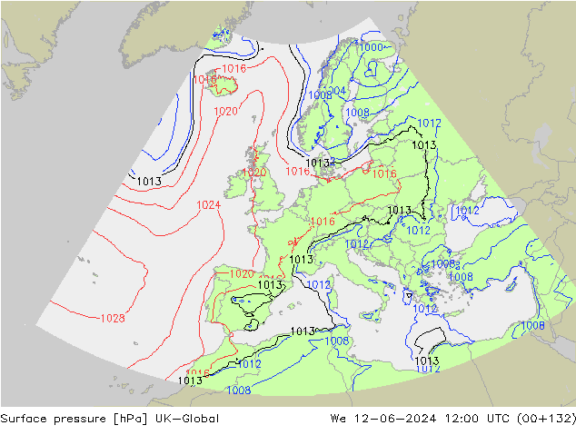 Surface pressure UK-Global We 12.06.2024 12 UTC