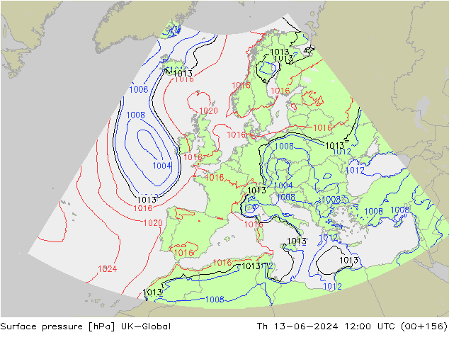 приземное давление UK-Global чт 13.06.2024 12 UTC