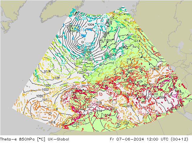 Theta-e 850hPa UK-Global Sex 07.06.2024 12 UTC