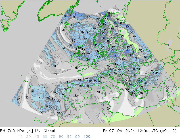 RH 700 hPa UK-Global Sex 07.06.2024 12 UTC