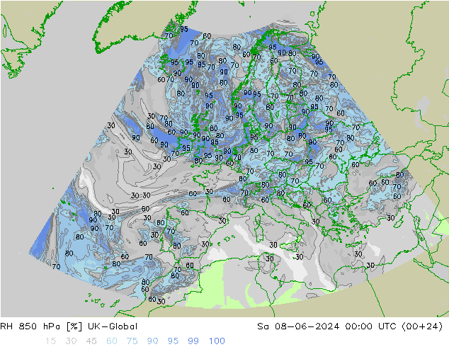 RV 850 hPa UK-Global za 08.06.2024 00 UTC