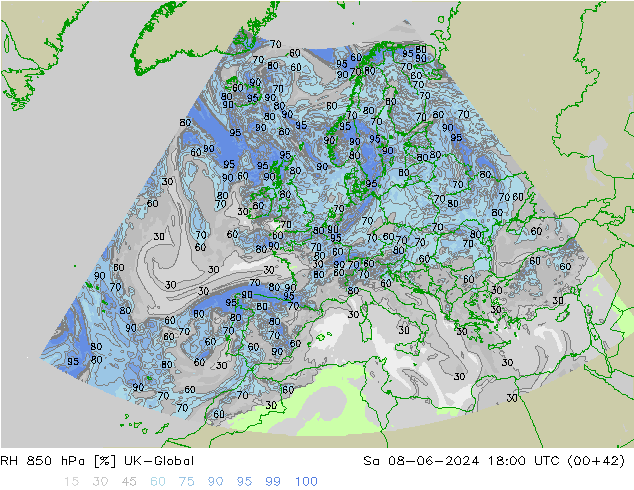 RH 850 hPa UK-Global Sa 08.06.2024 18 UTC